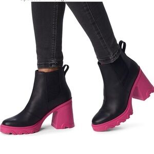 SOREL Women's Chelsea Rain Boots Pink Brex Heel Platform Waterproof SZ 9/40 NWT